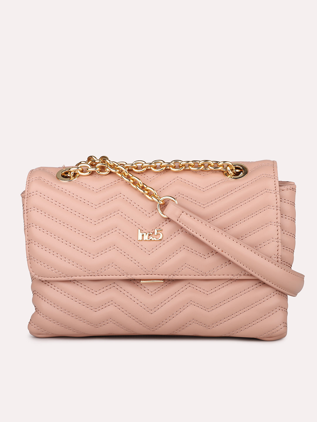 Textu Pink Structured Chain Sling Bag With Quilted Detailing