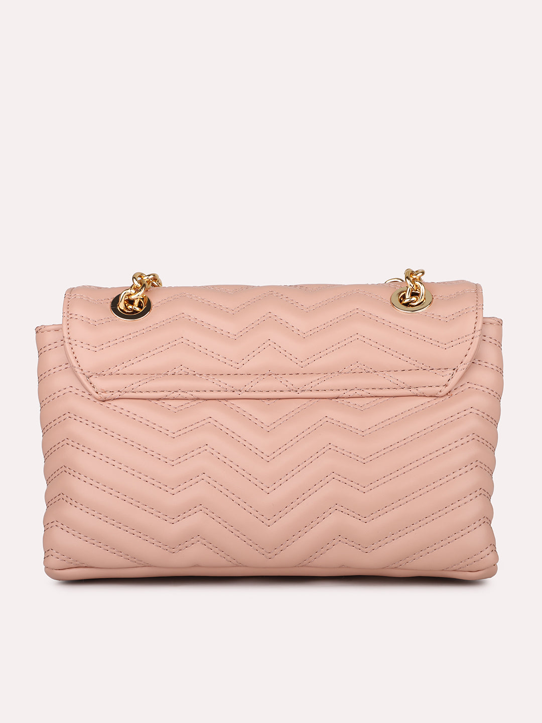 Textu Pink Structured Chain Sling Bag With Quilted Detailing