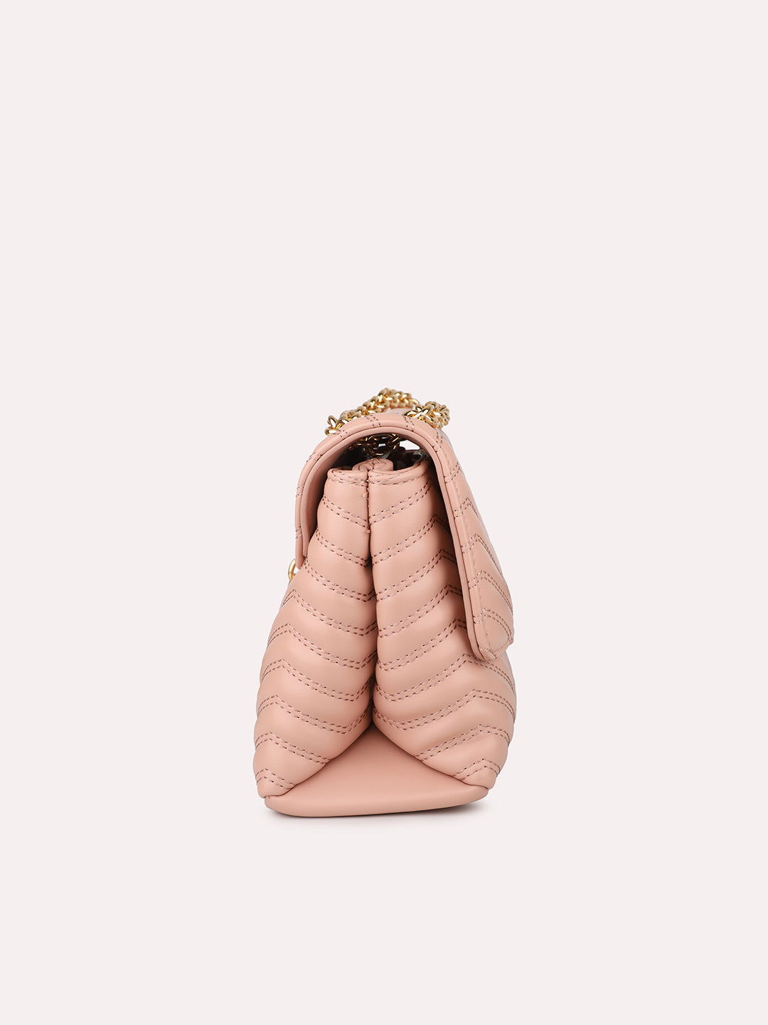 Textu Pink Structured Chain Sling Bag With Quilted Detailing
