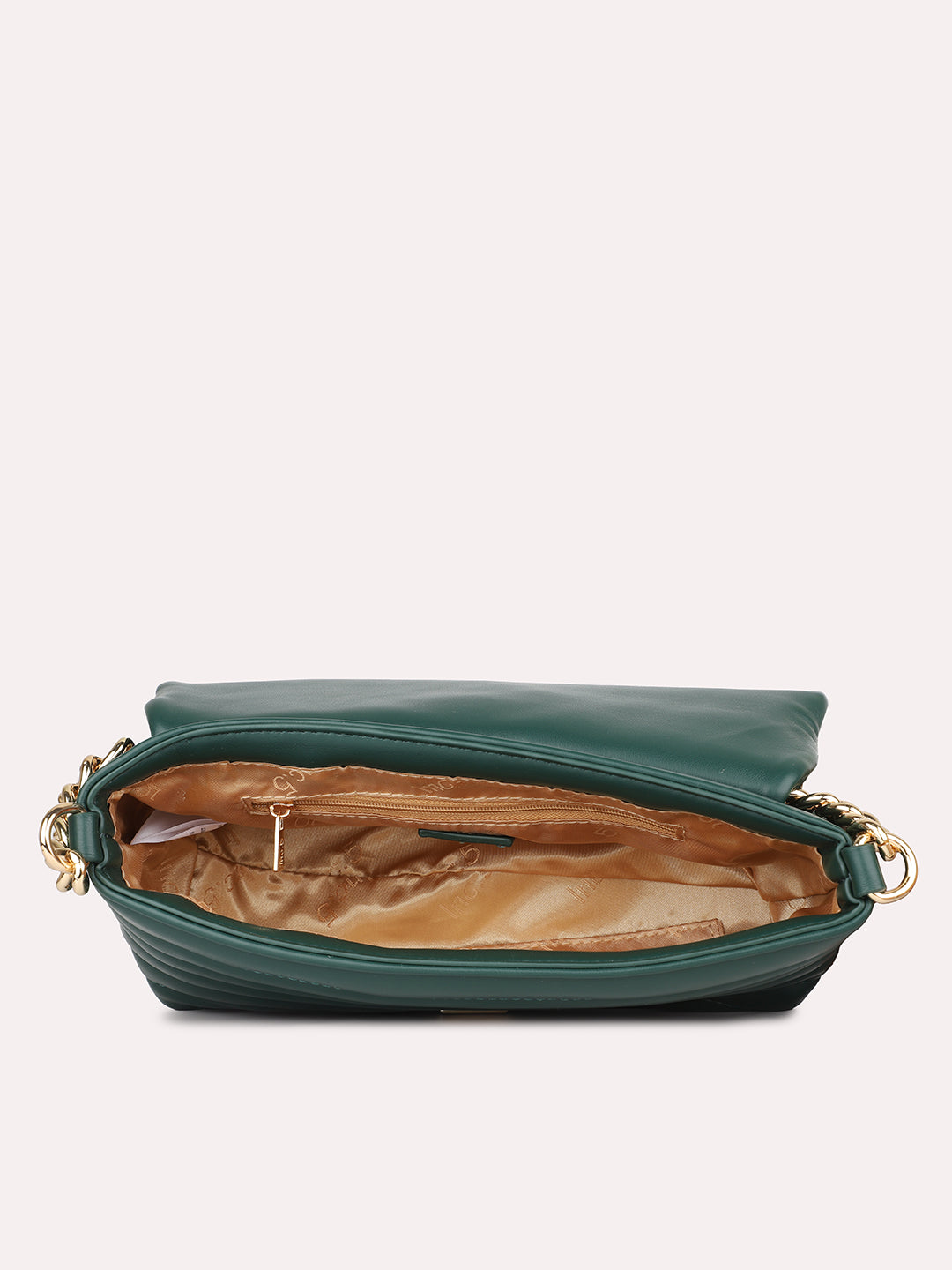 Women Green Solid Quilted Textured Sling Bag