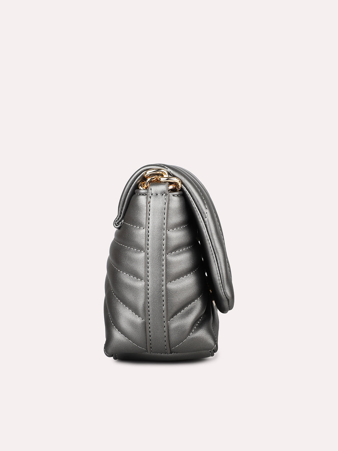 Women Pewter Solid Quilted Textured Sling Bag