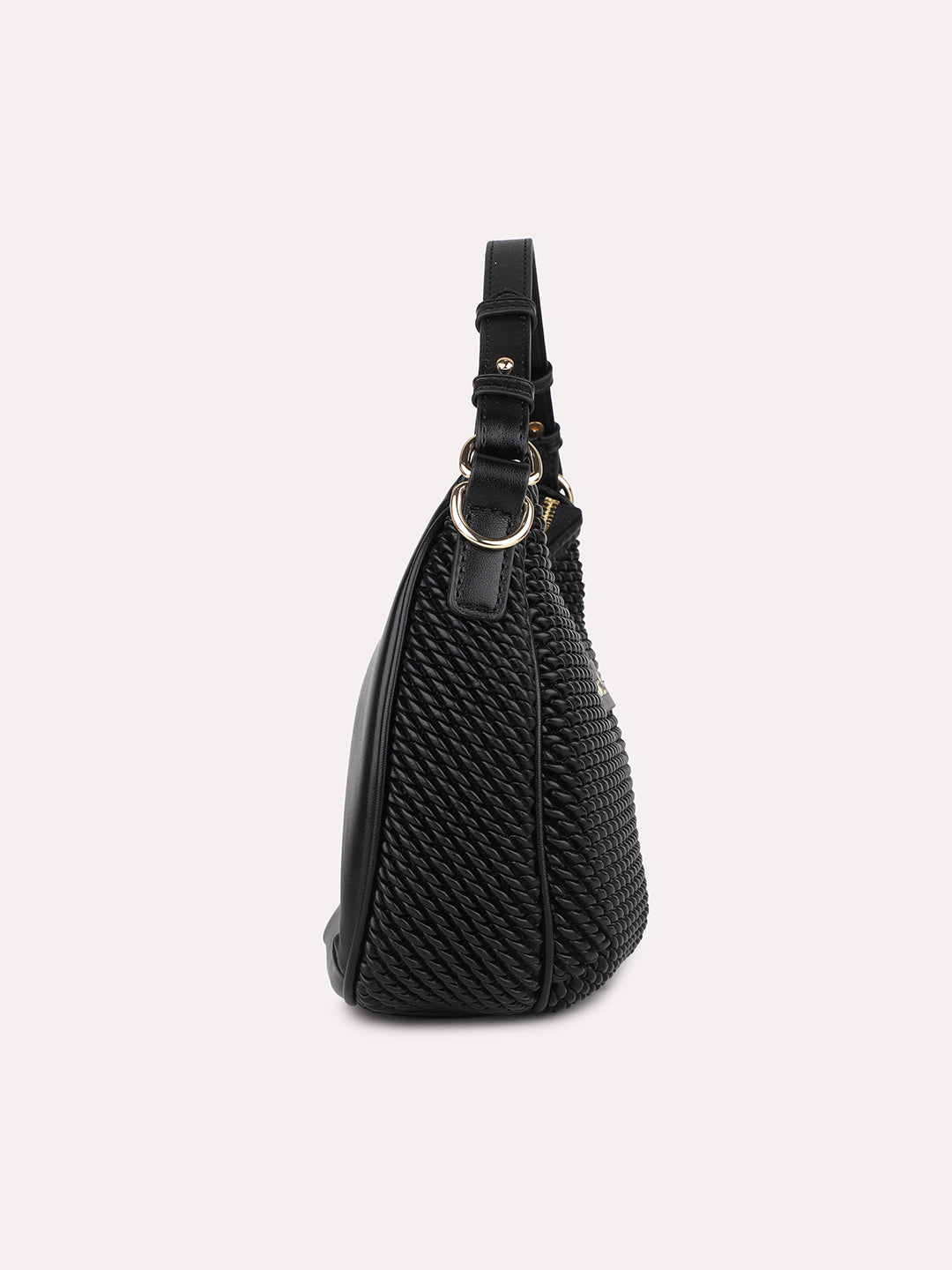 Quilt Black Structured Handheld Hobo Bag