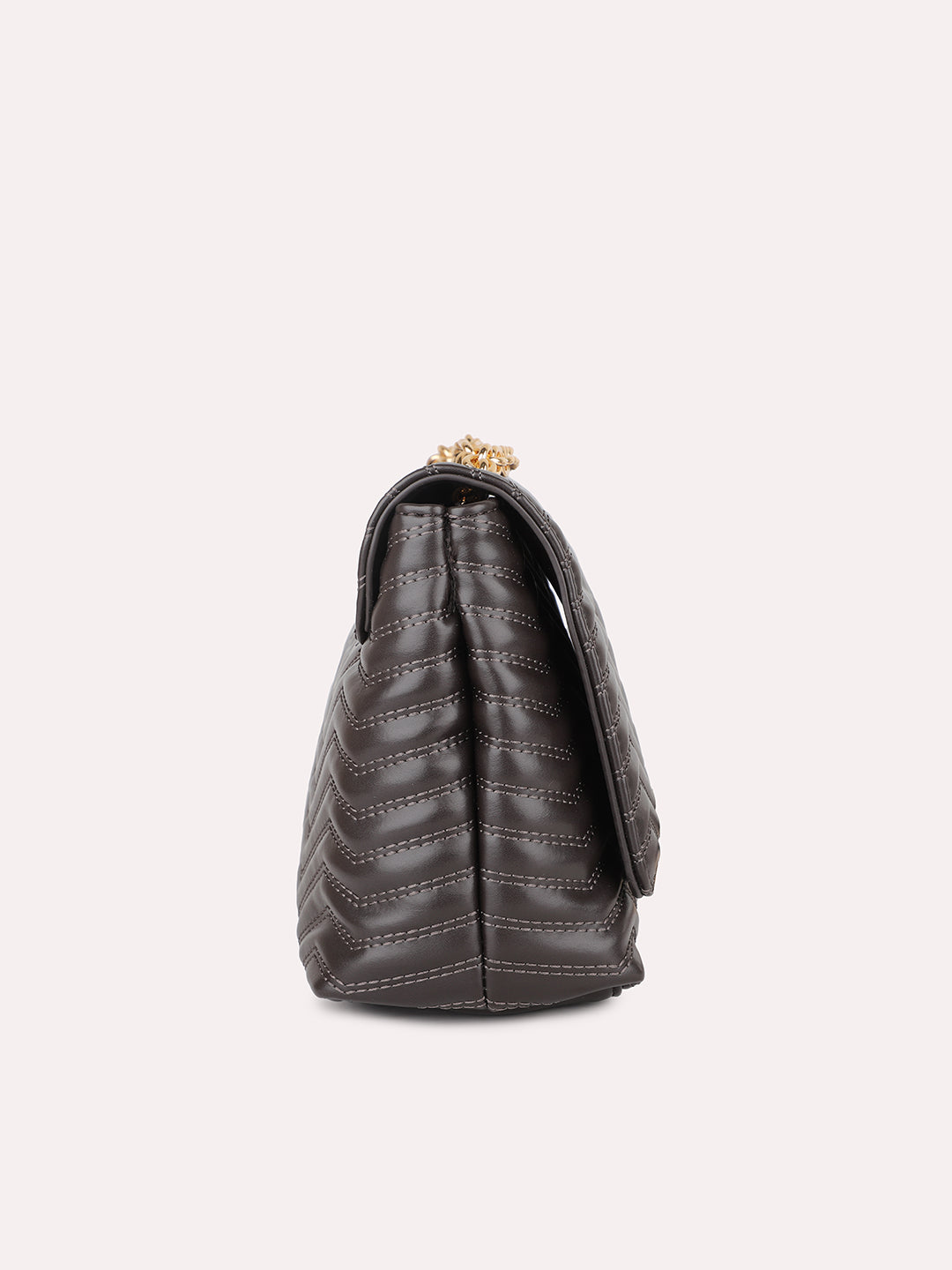Women Dark Brown Textured Structured Quilted Sling Bag