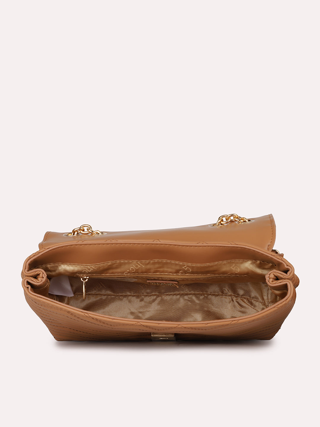 Women Tan Textured Structured Quilted Sling Bag