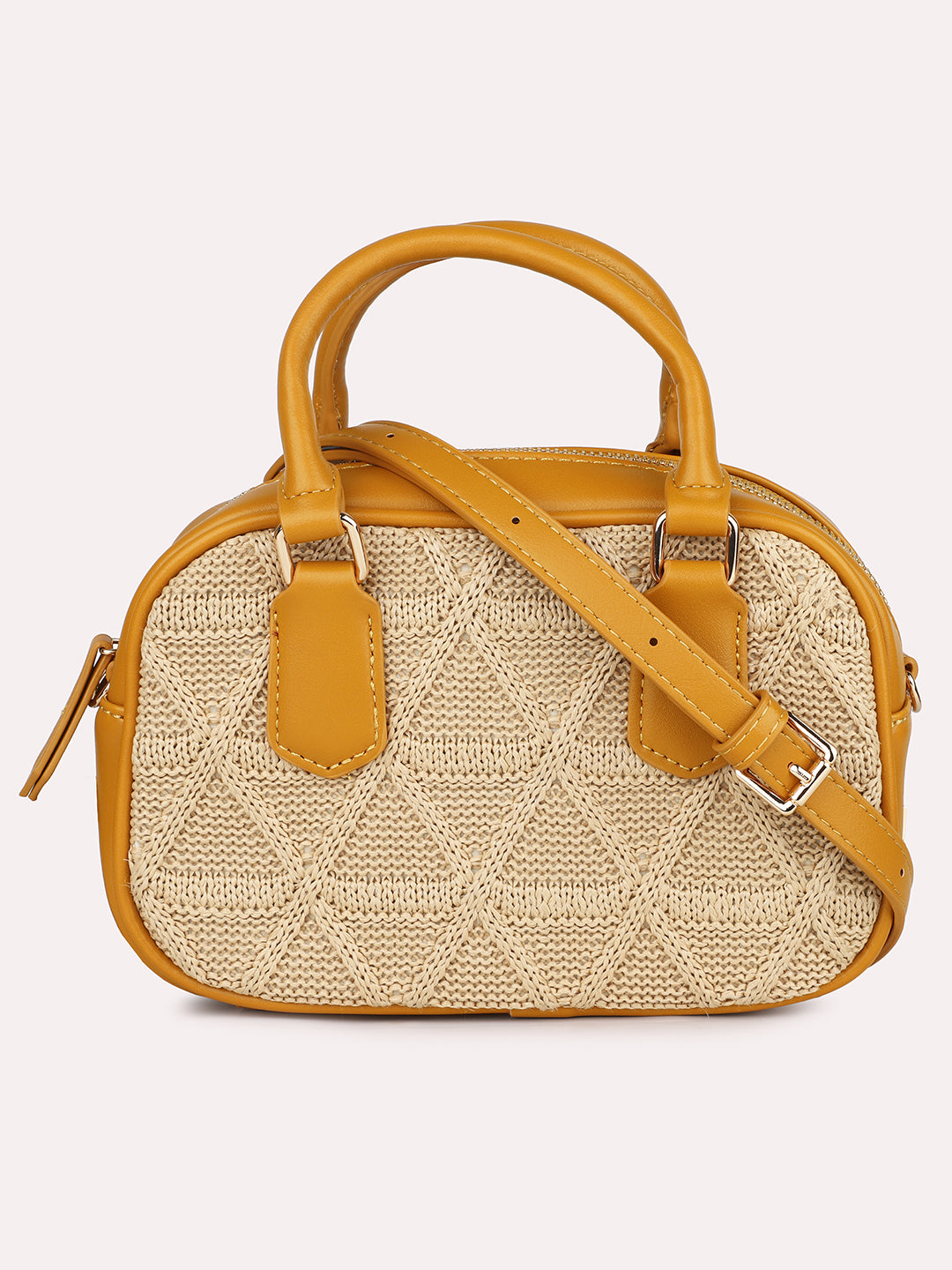 Women Mustard Textured Structured Sling Bag with Quilted