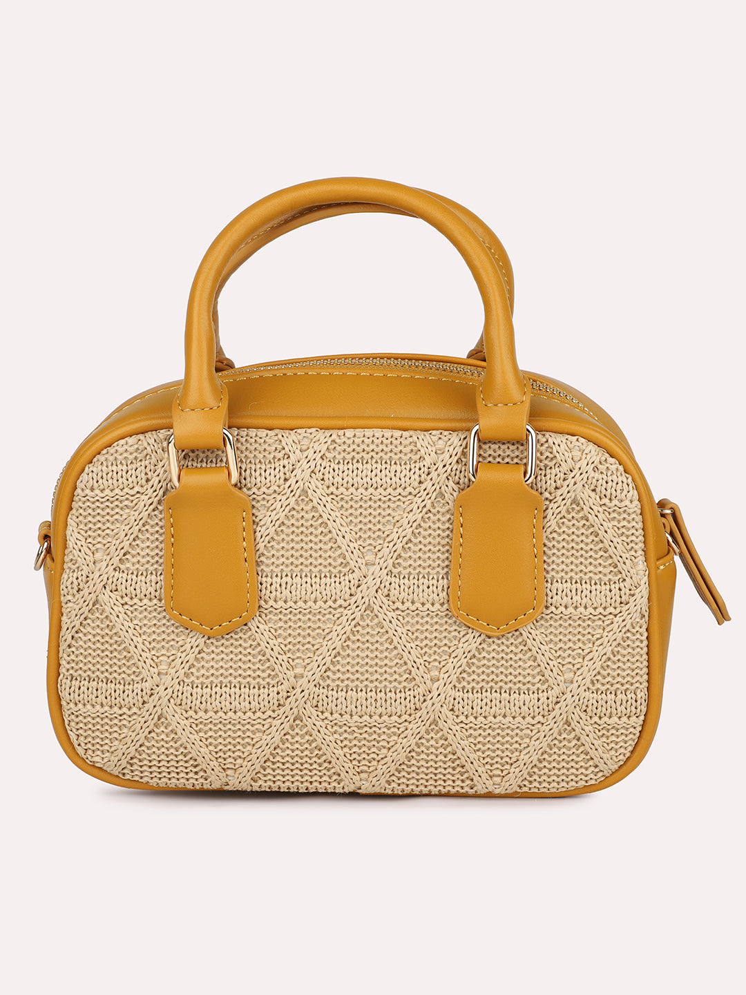 Women Mustard Textured Structured Sling Bag with Quilted