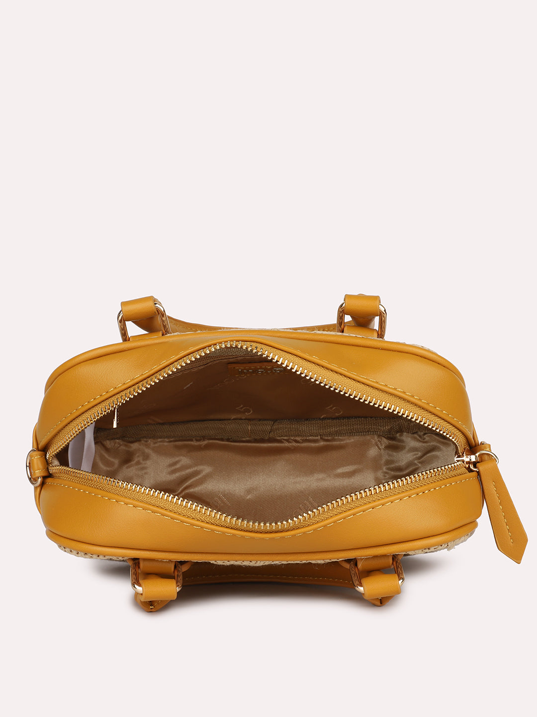 Women Mustard Textured Structured Sling Bag with Quilted