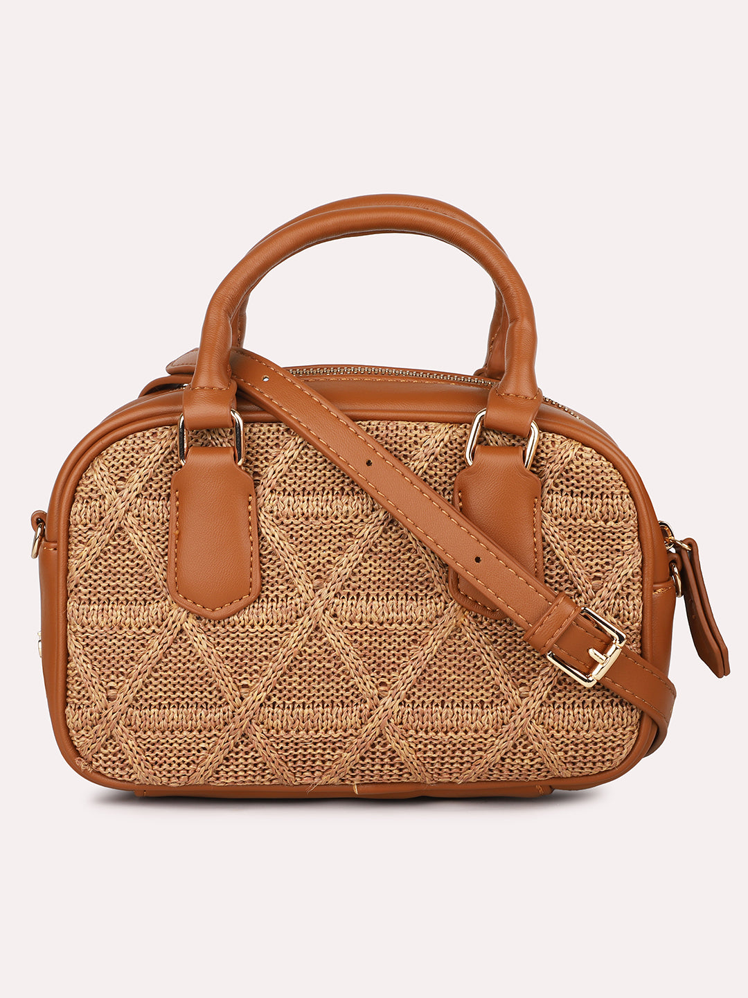 Women Tan Textured Structured Sling Bag with Quilted