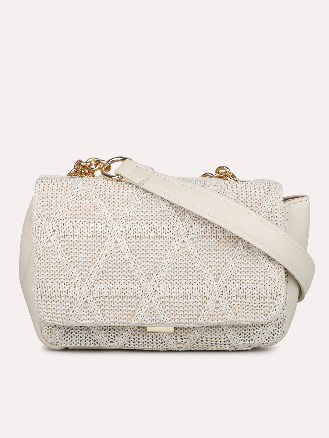 Women Off White Textured Structured Sling Bag