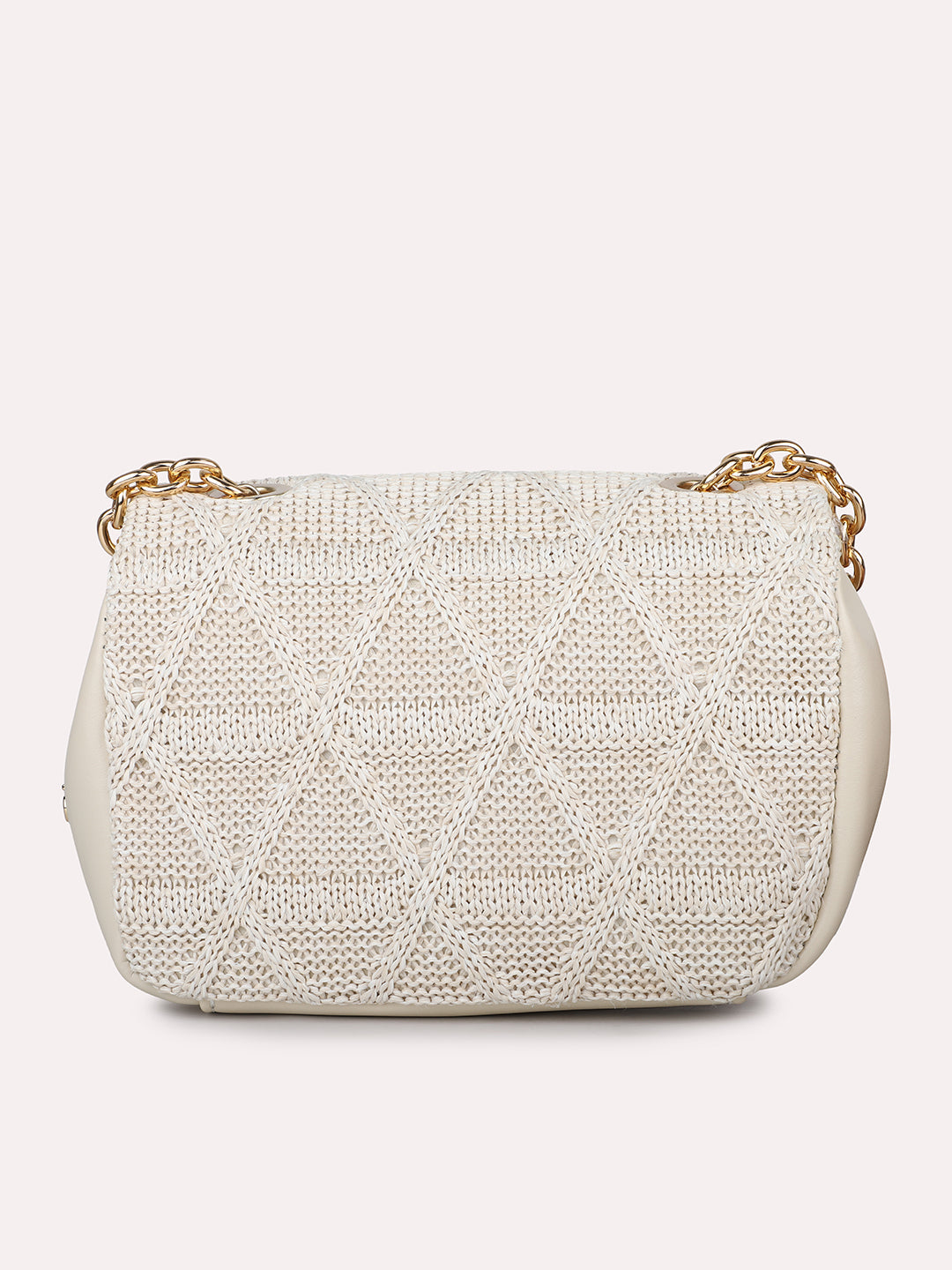 Women Off White Textured Structured Sling Bag