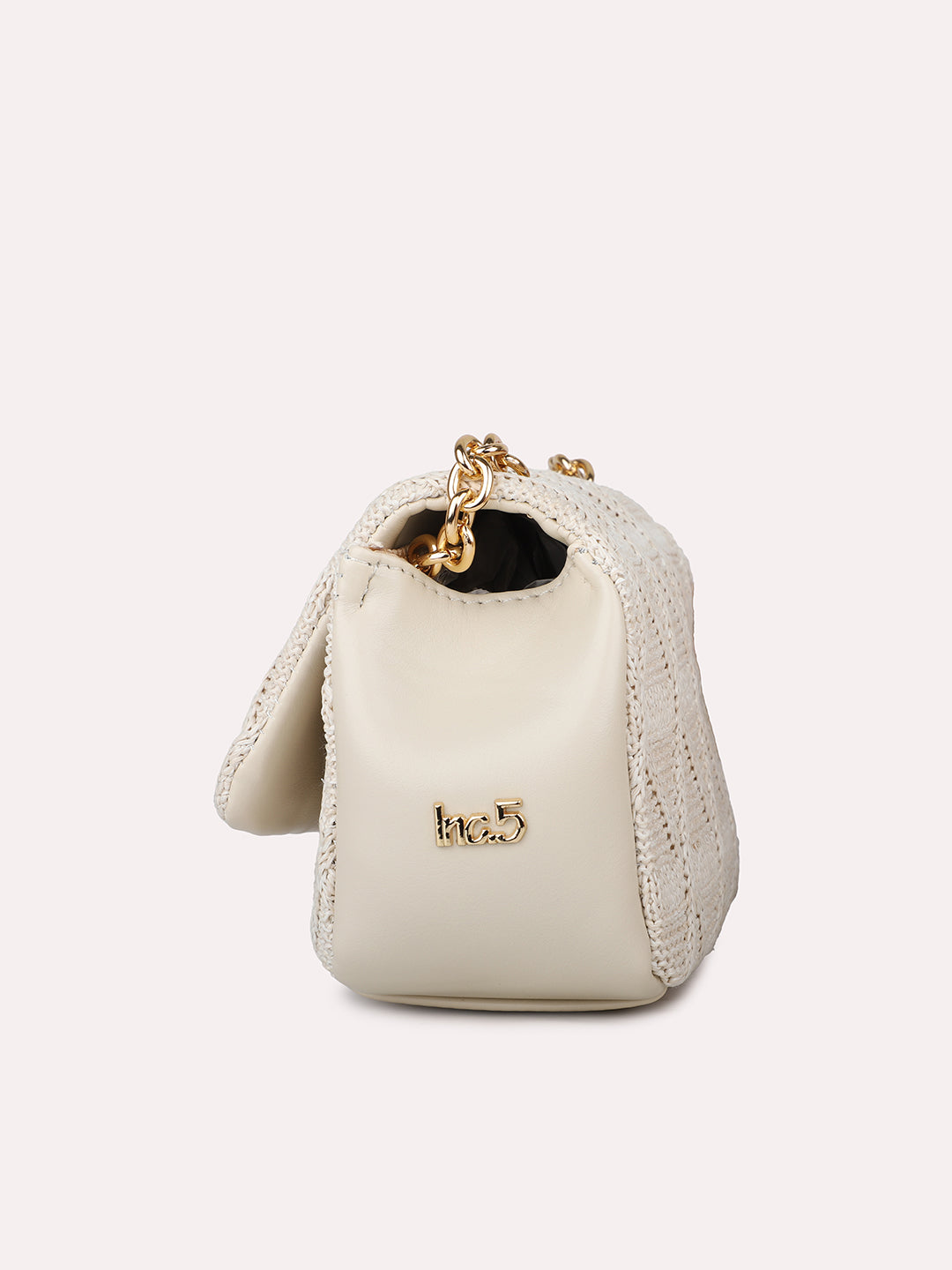 Women Off White Textured Structured Sling Bag