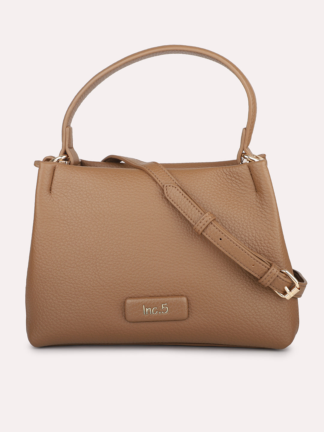 Womens Beige Party Textured Shoulder Bag With Zip