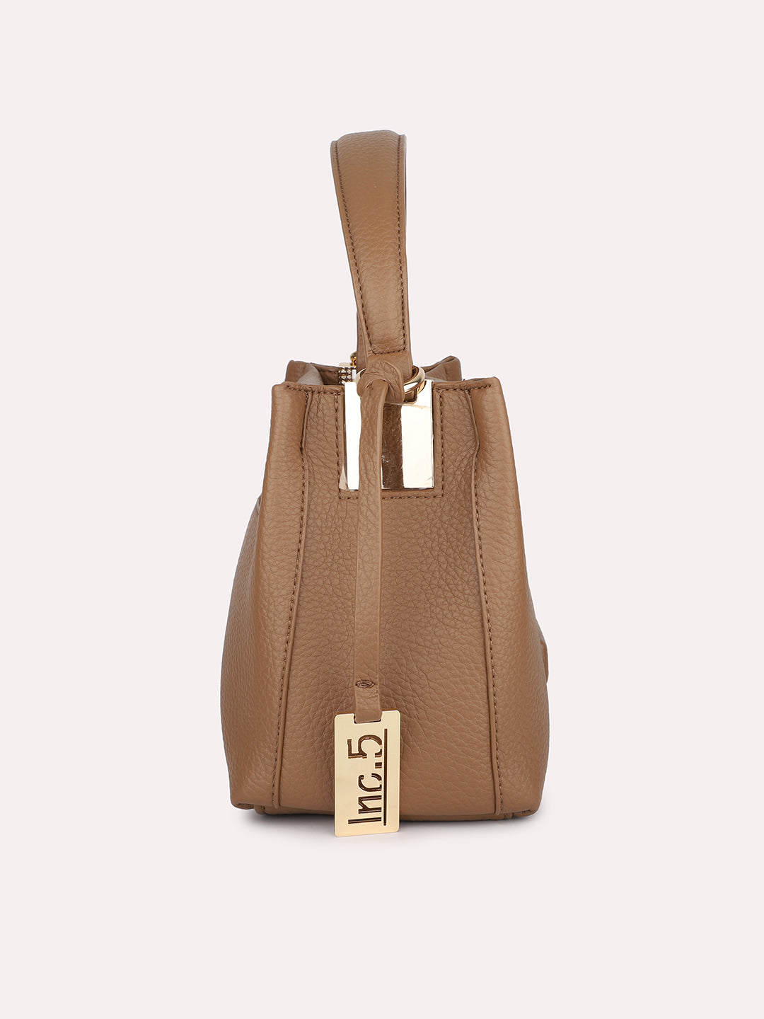 Womens Beige Party Textured Shoulder Bag With Zip