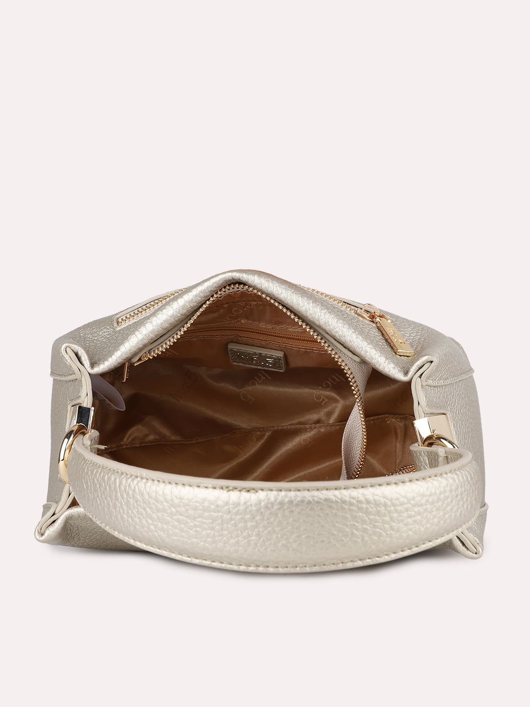 Womens Gold Party Textured Shoulder Bag With Zip
