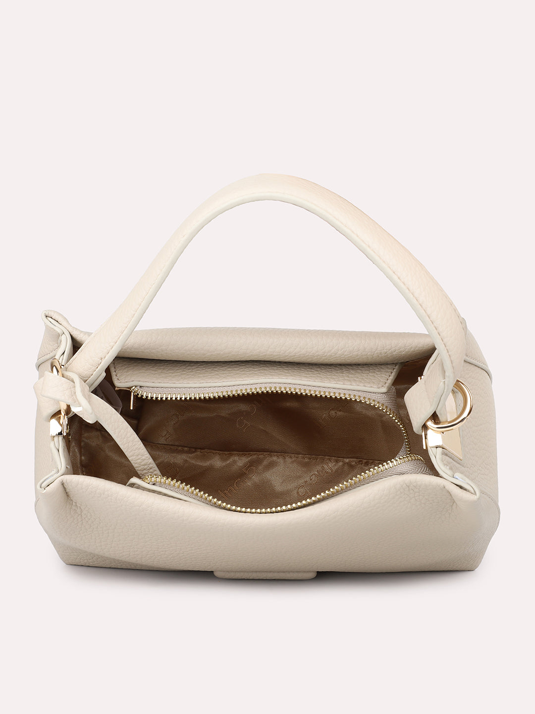 Womens Off White Party Textured Shoulder Bag With Zip