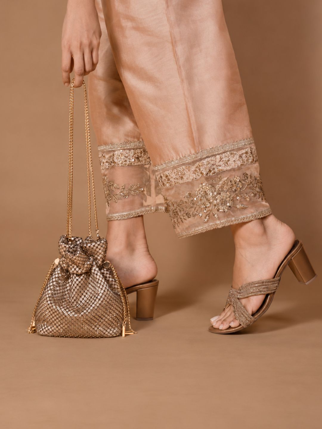 Womens Gold Embellished Pouch Potli