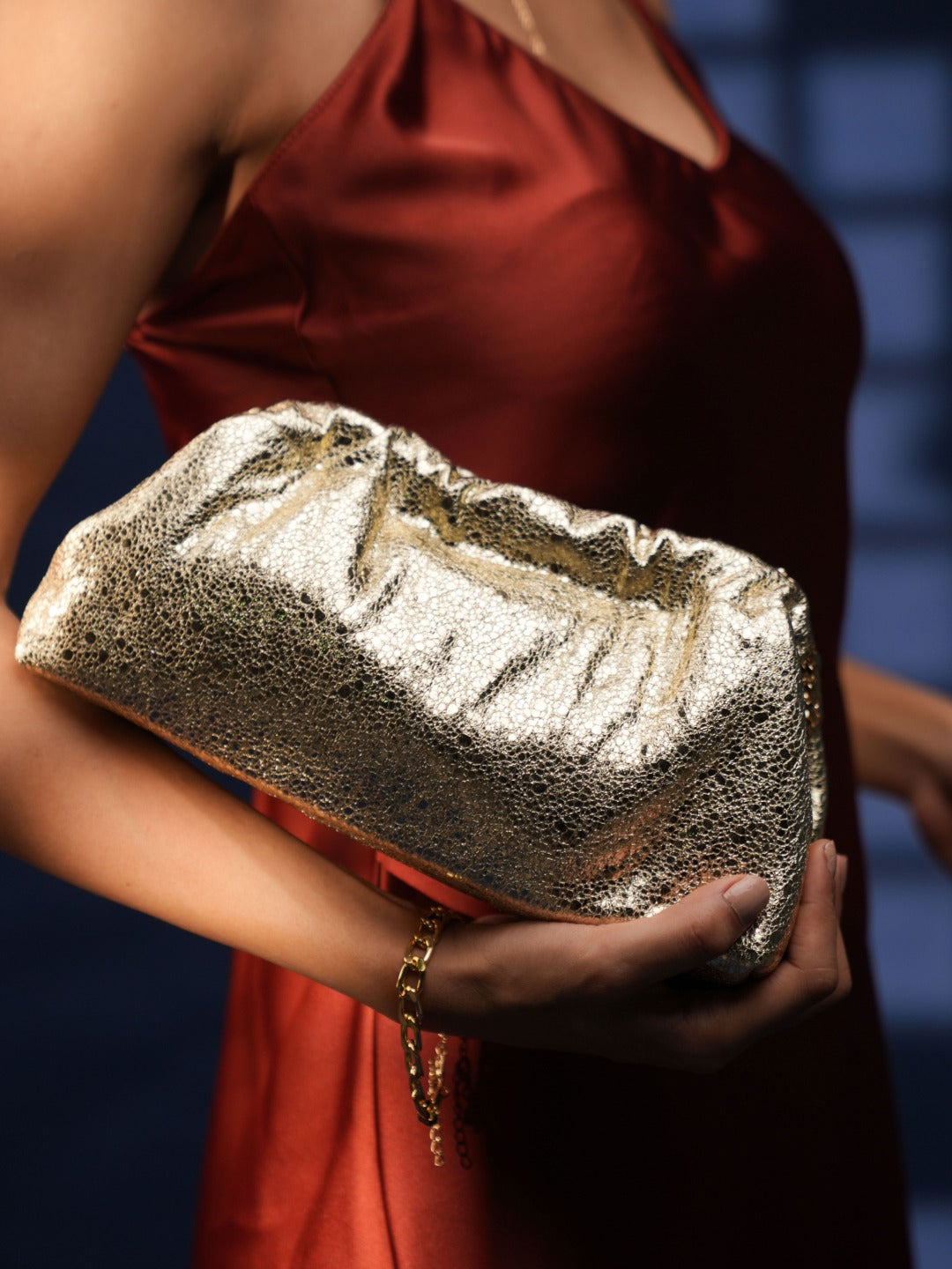 Womens Gold Party Embellished Clutch With Twist Lock