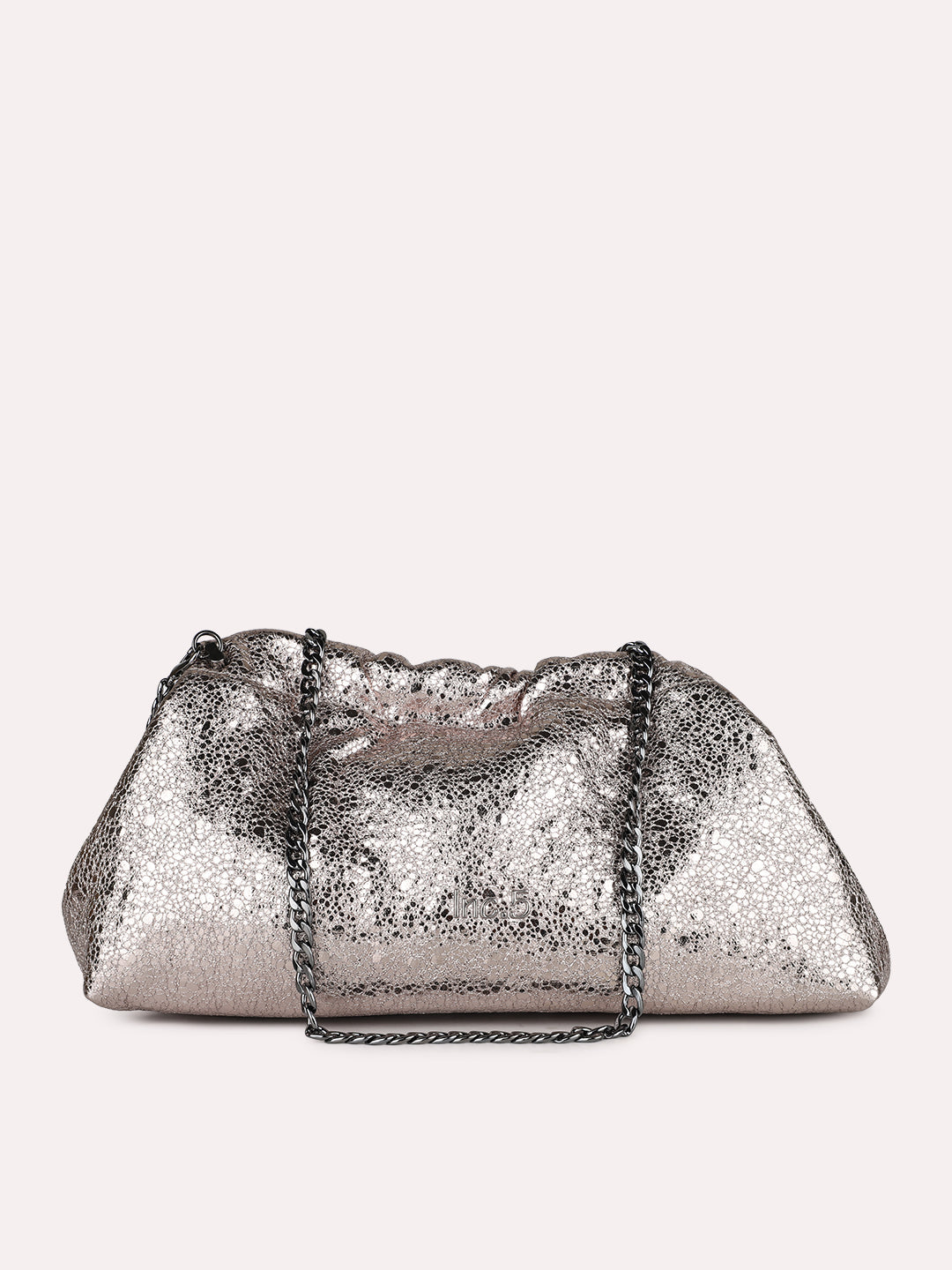 Womens Grey Party Embellished Clutch With Twist Lock