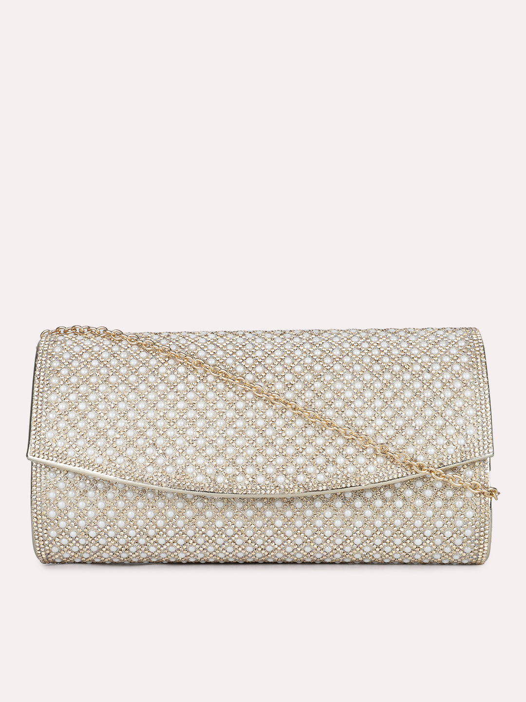 Womens Gold Party Embellished Pattern Clutch Bag With Magnet Lock