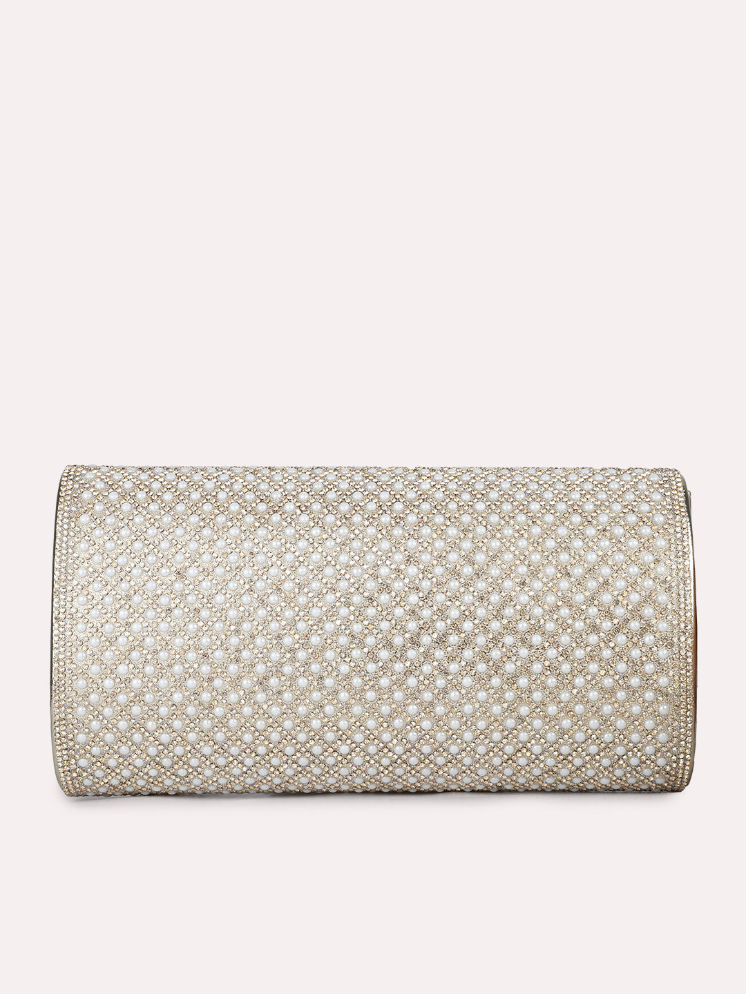 Womens Gold Party Embellished Pattern Clutch Bag With Magnet Lock