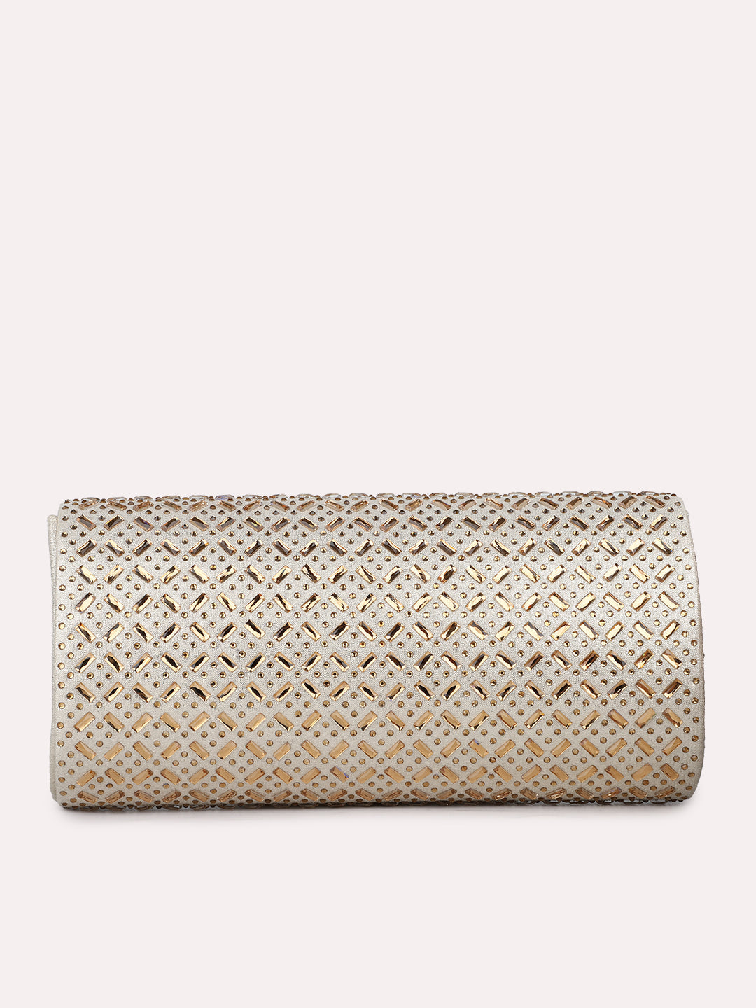 Womens Gold Party Embellished Clutch Bag With Magnet Lock