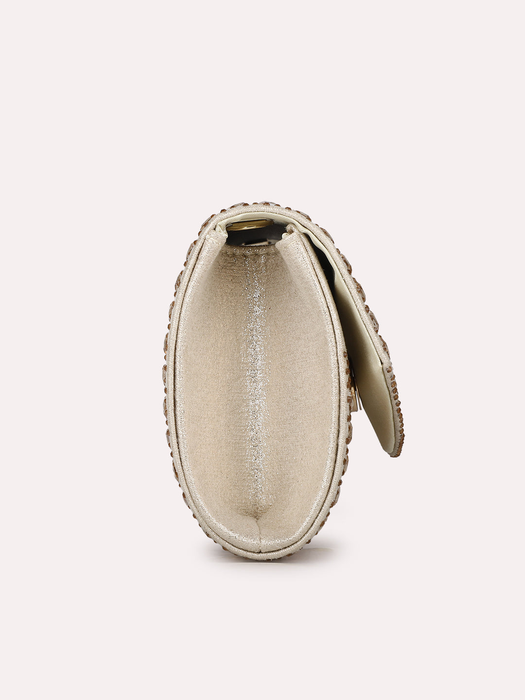 Womens Gold Party Embellished Clutch Bag With Magnet Lock