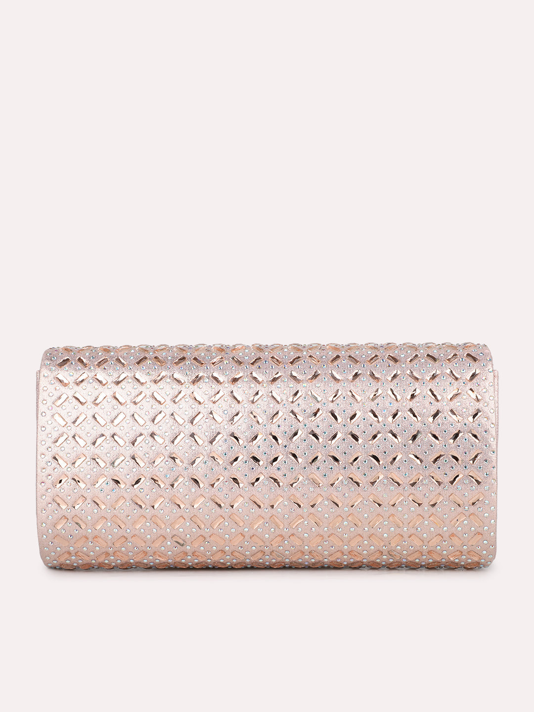 Womens Rose Gold Party Embellished Clutch With Magnet Lock
