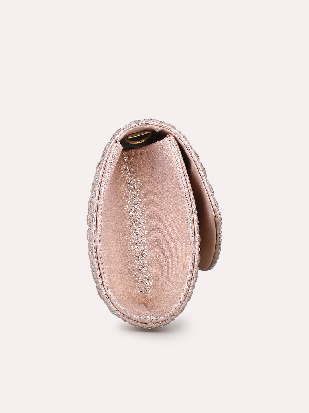 Womens Rose Gold Party Embellished Clutch With Magnet Lock