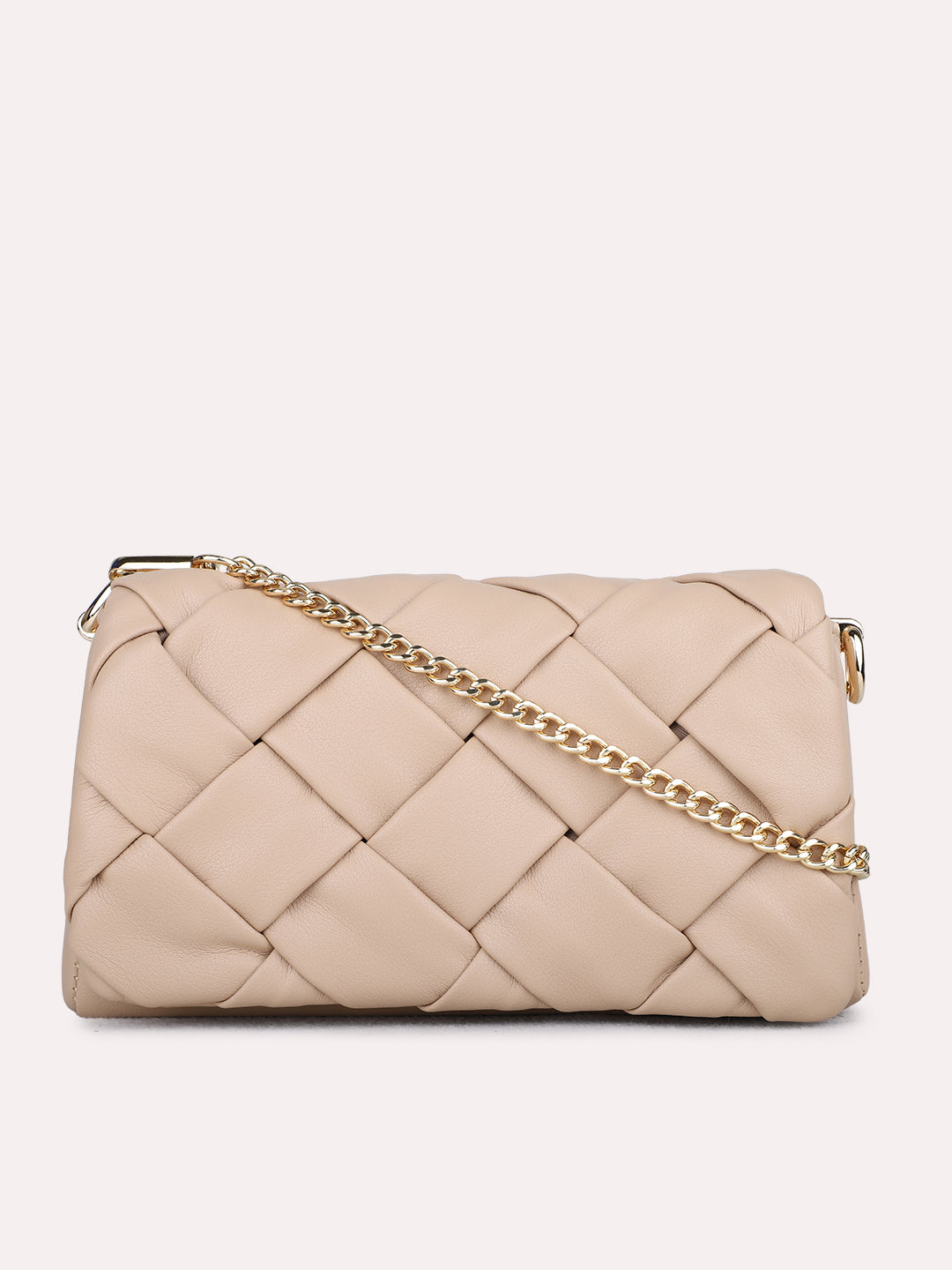 Womens Beige Sling Bag With Zip Lock For Party Use