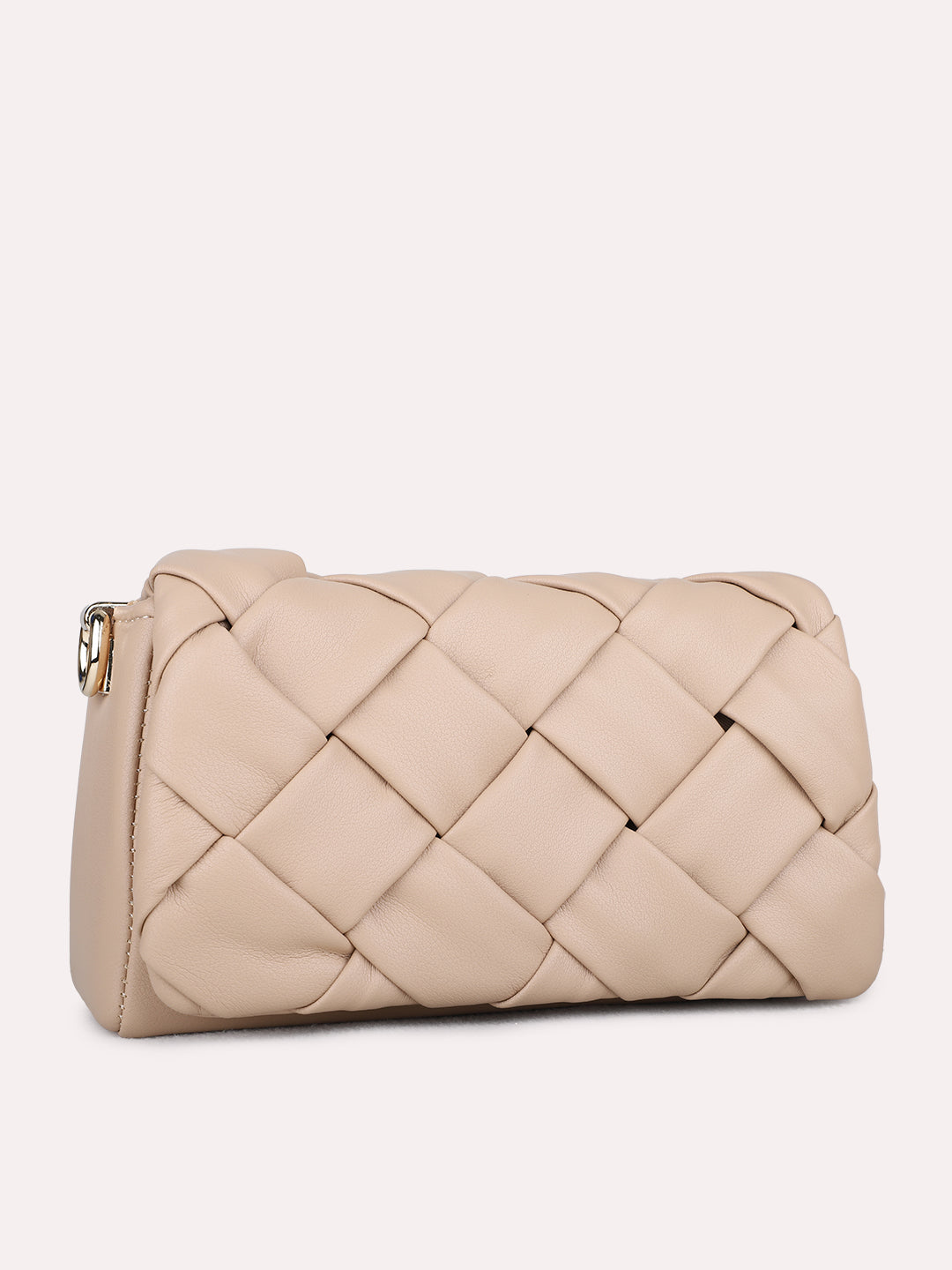 Womens Beige Sling Bag With Zip Lock For Party Use