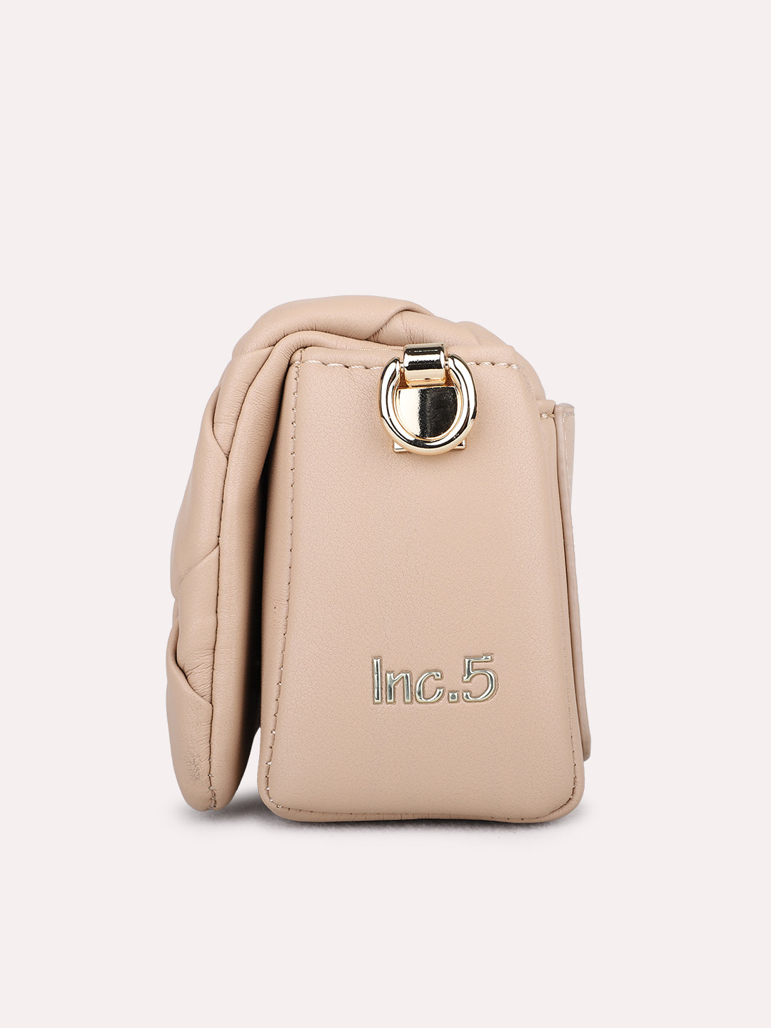 Womens Beige Sling Bag With Zip Lock For Party Use