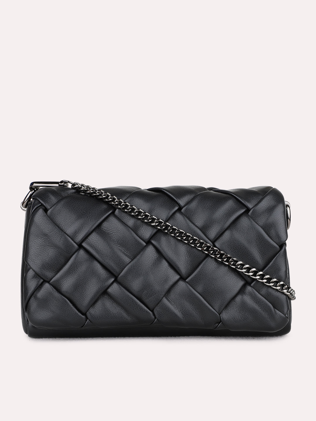 Womens Black Sling Bag With Zip Lock For Party Use