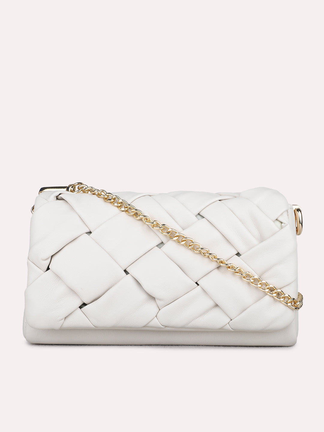 Womens White Sling Bag With Zip Lock For Party Use