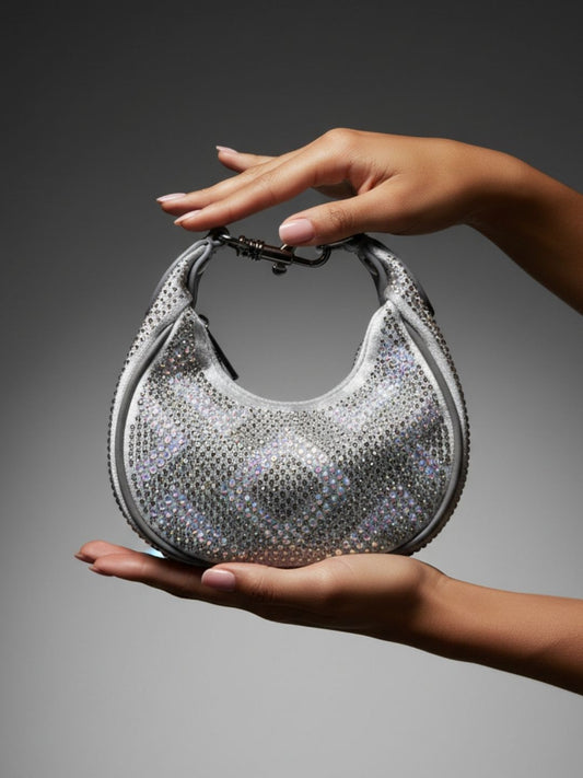 Women Pewter Embellished Sling Bag With Zip Lock For Party