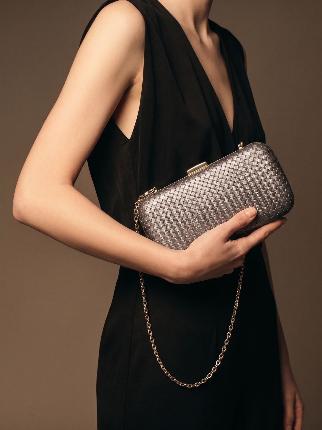 Women Pewter Embellished Clutch Bag With Magnet Lock For Party