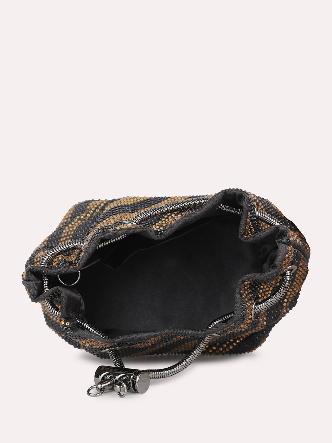 Women Black Embellished Potli Clutch with Sling