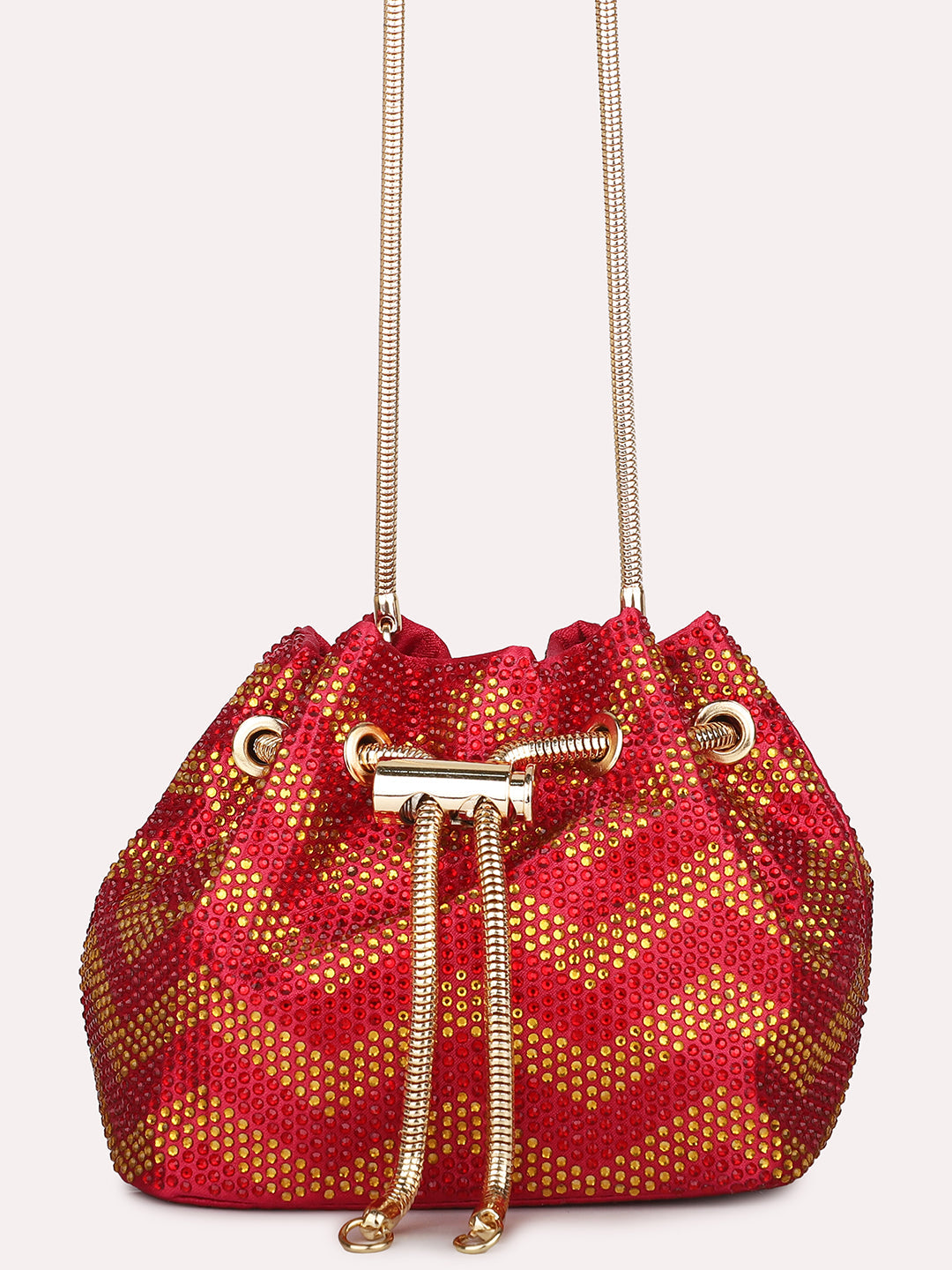 Women Red Embellished Potli Clutch with Sling