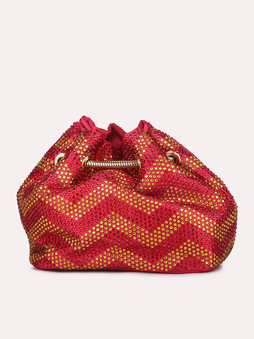 Women Red Embellished Potli Clutch with Sling