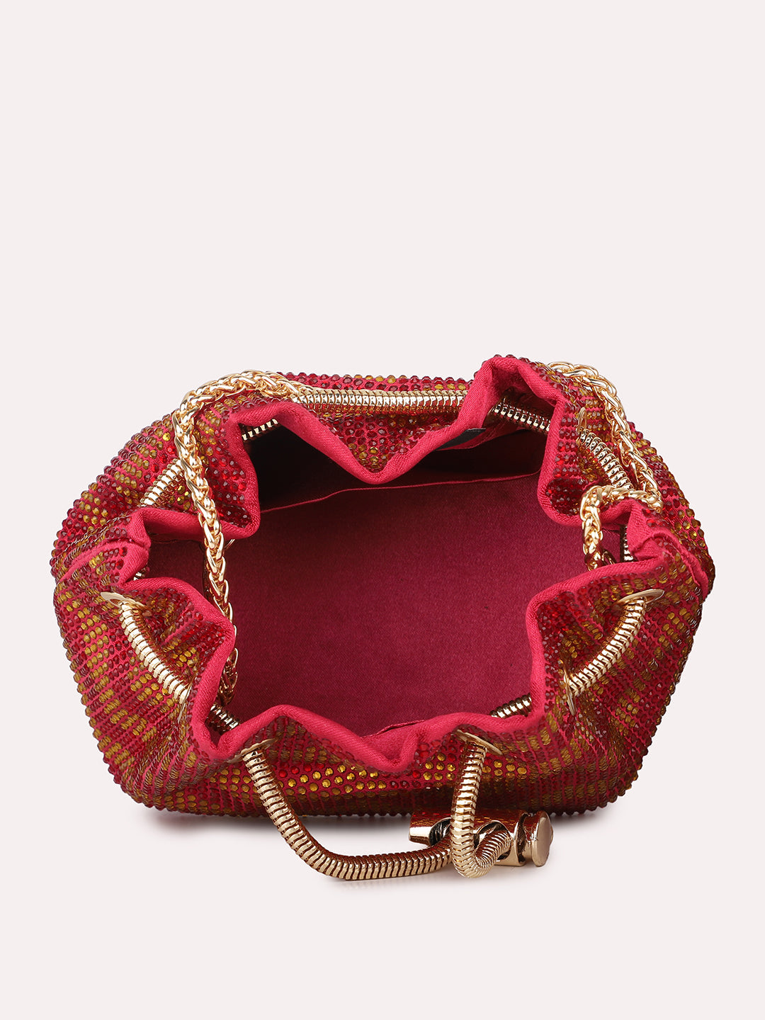 Women Red Embellished Potli Clutch with Sling