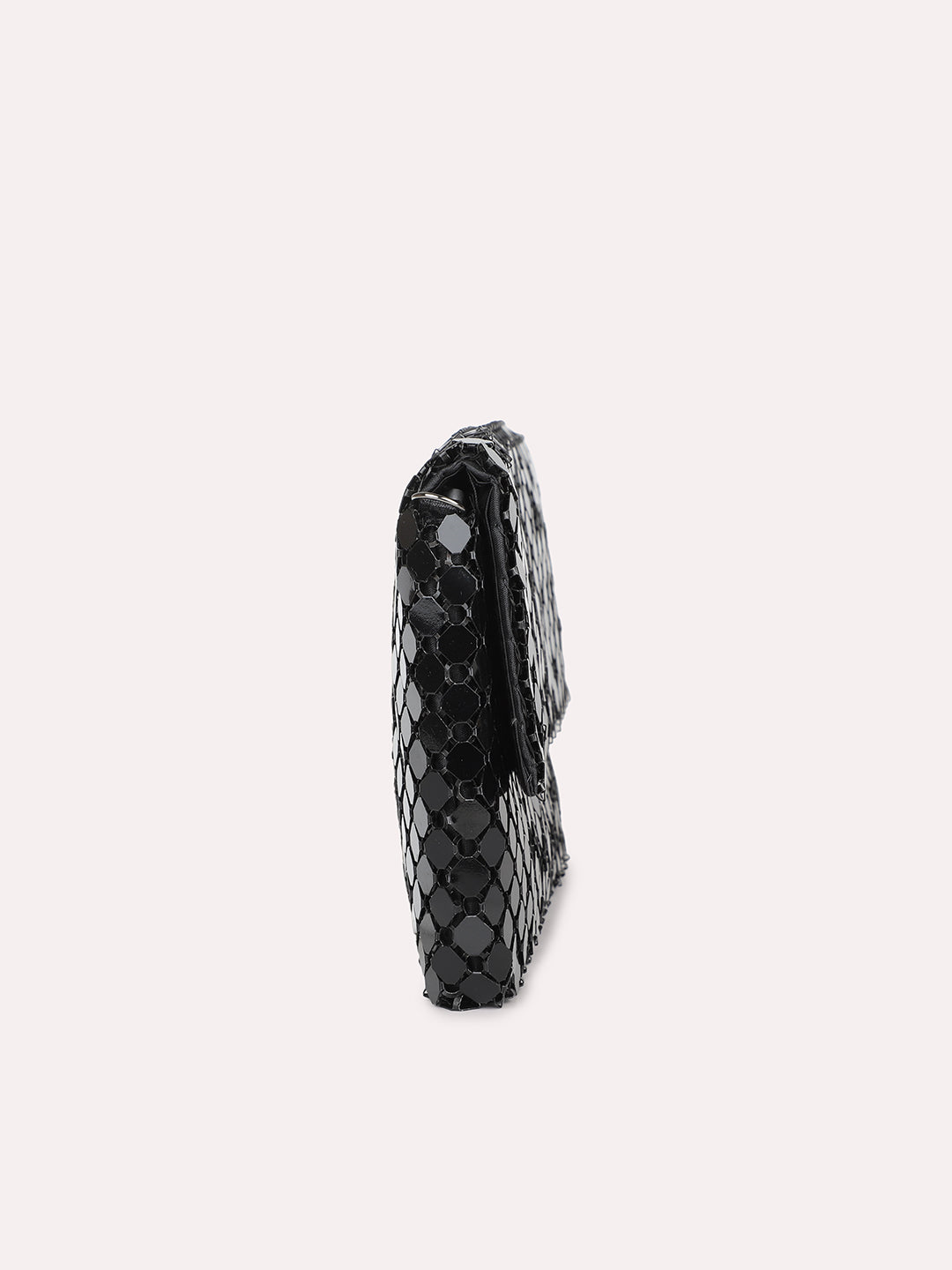 Women Black Dual Toned Embellished Foldover Clutch
