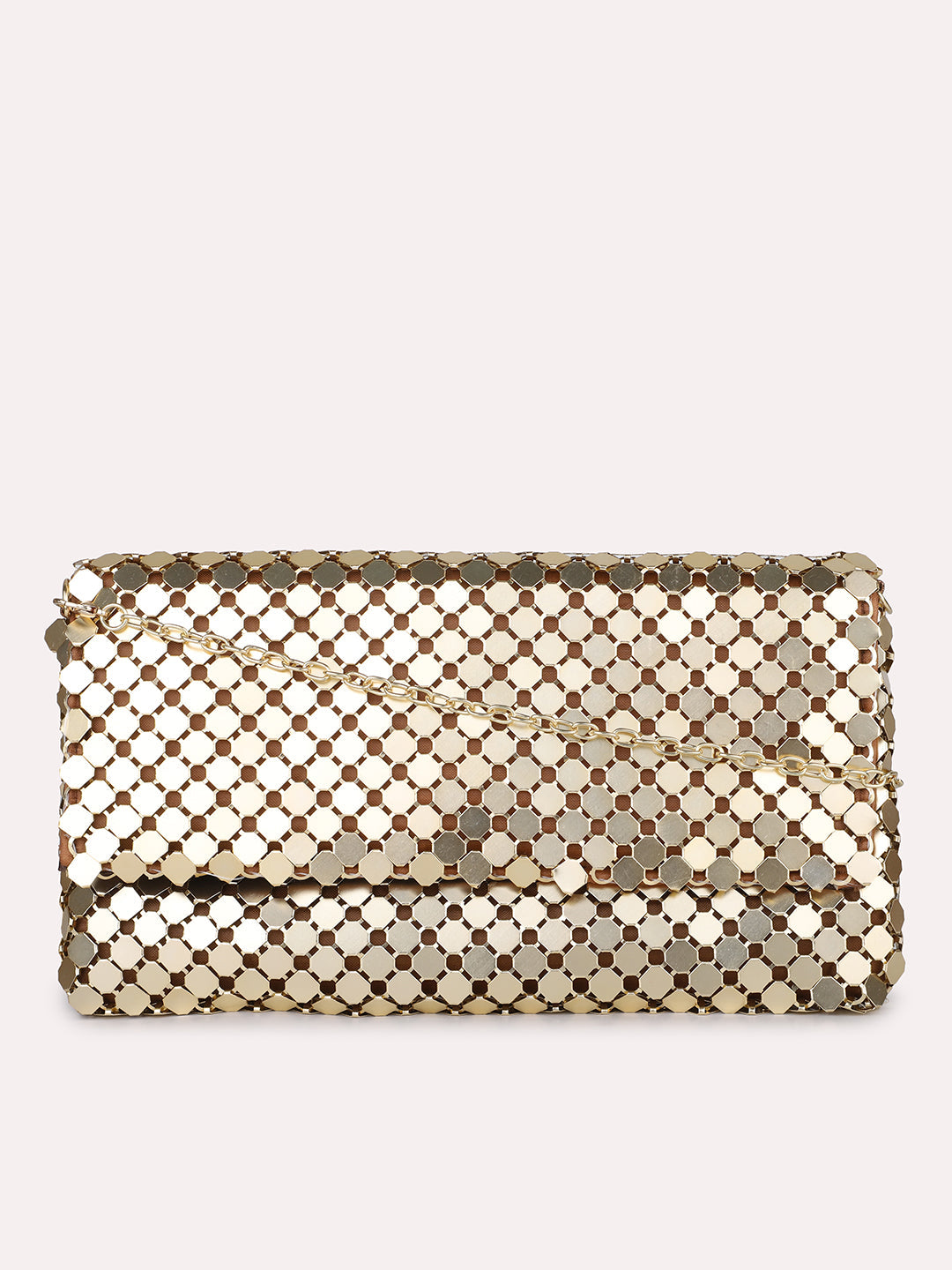Women Brown Dual Toned Embellished Foldover Clutch