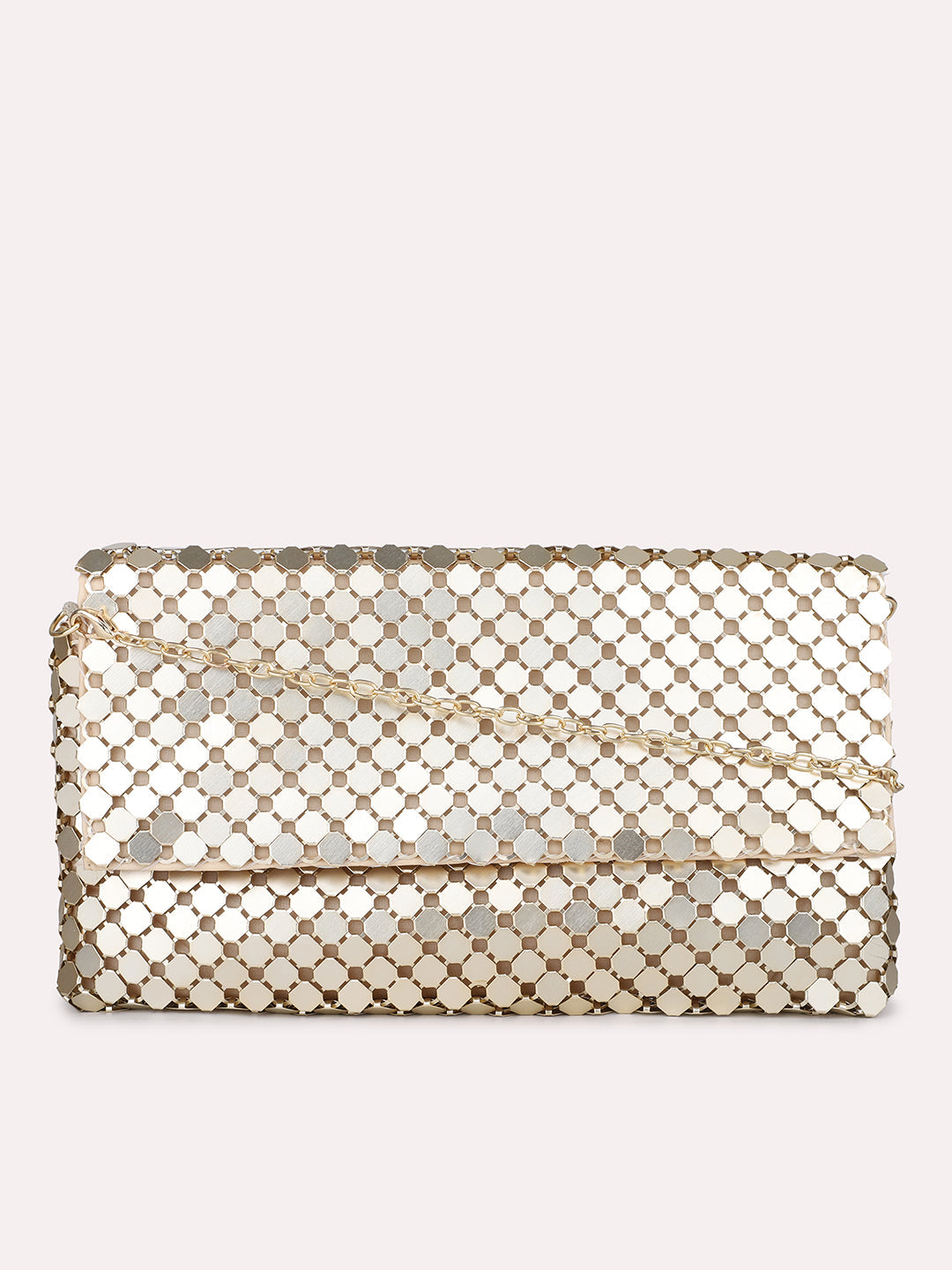 Women Gold Dual Toned Embellished Foldover Clutch