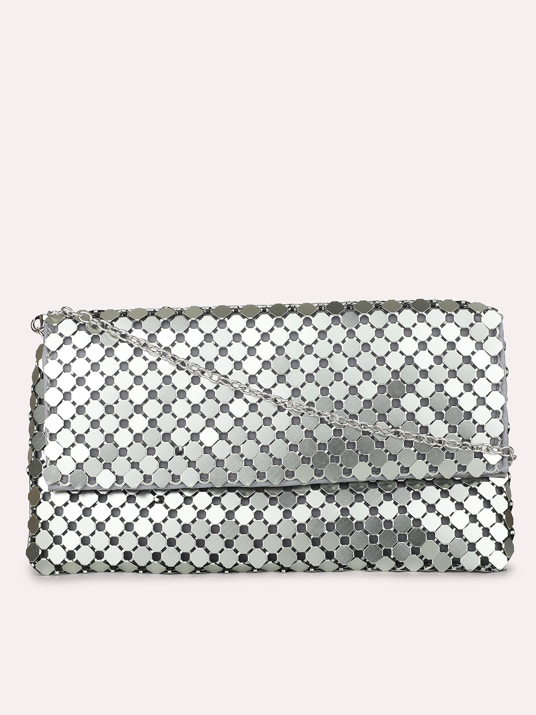 Women Green Dual Toned Embellished Foldover Clutch