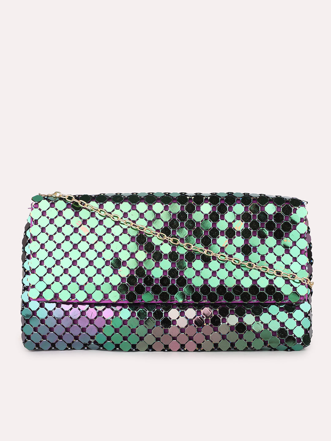 Women Purple Dual Toned Embellished Foldover Clutch