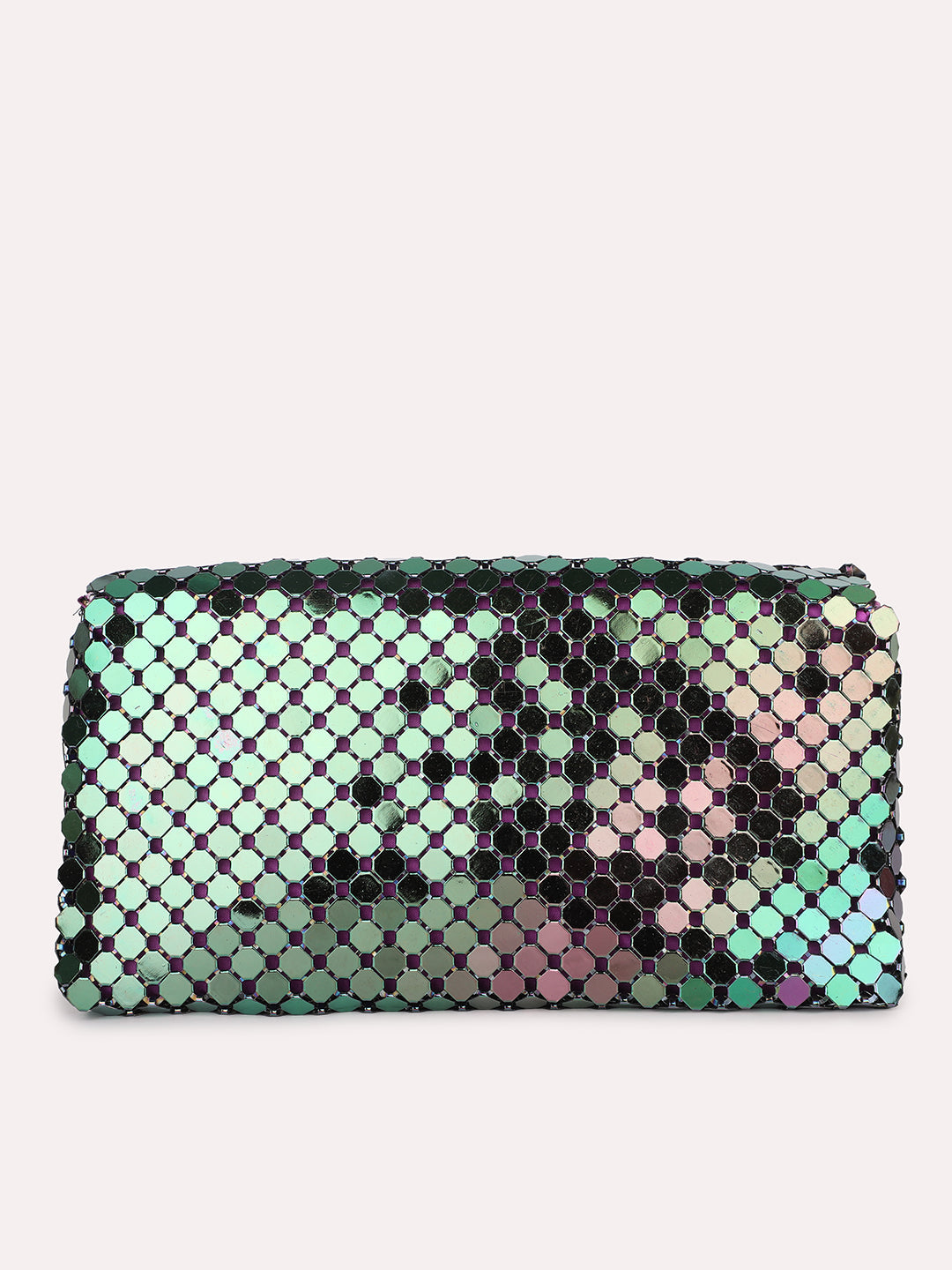 Women Purple Dual Toned Embellished Foldover Clutch