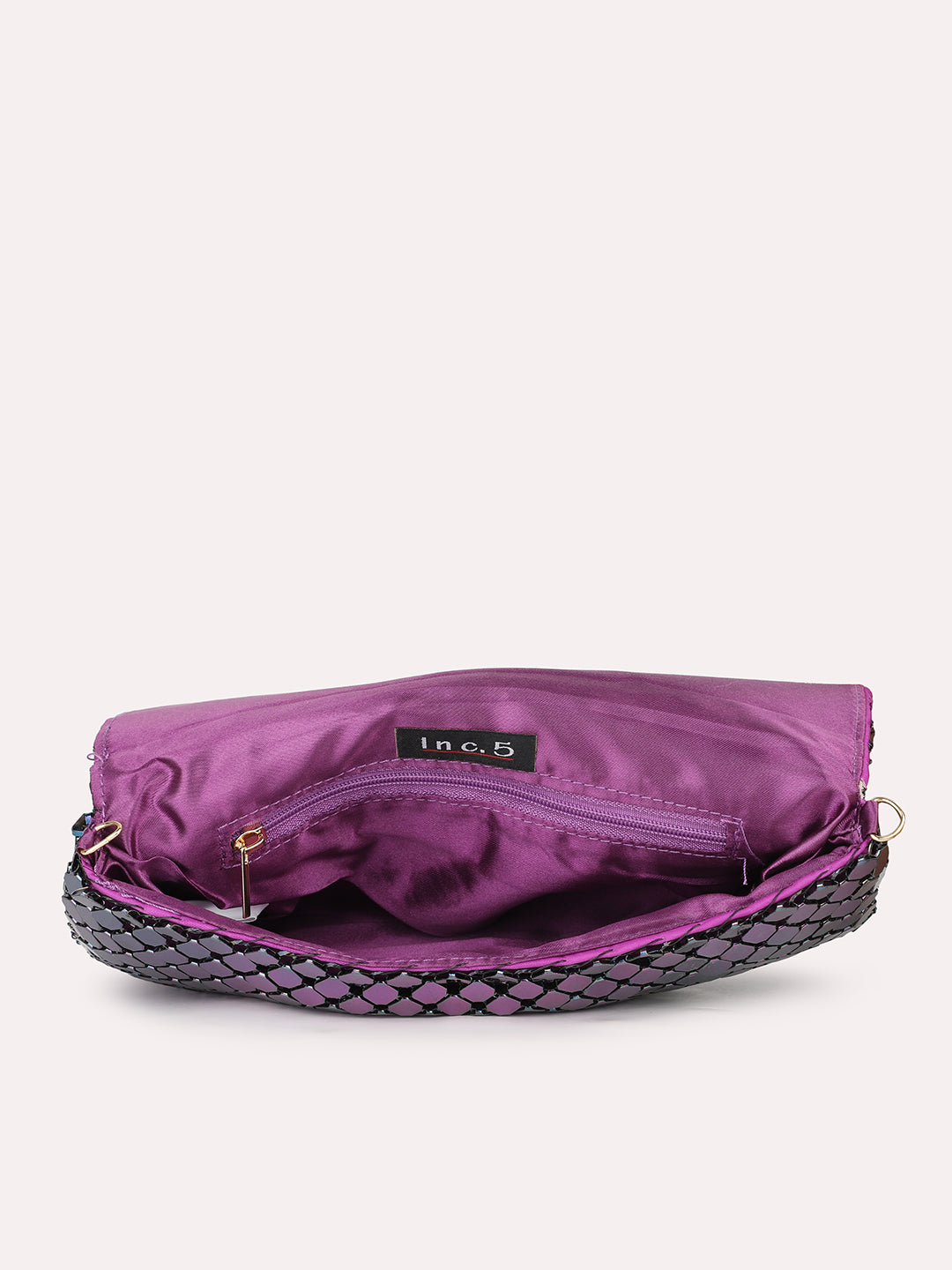 Women Purple Dual Toned Embellished Foldover Clutch