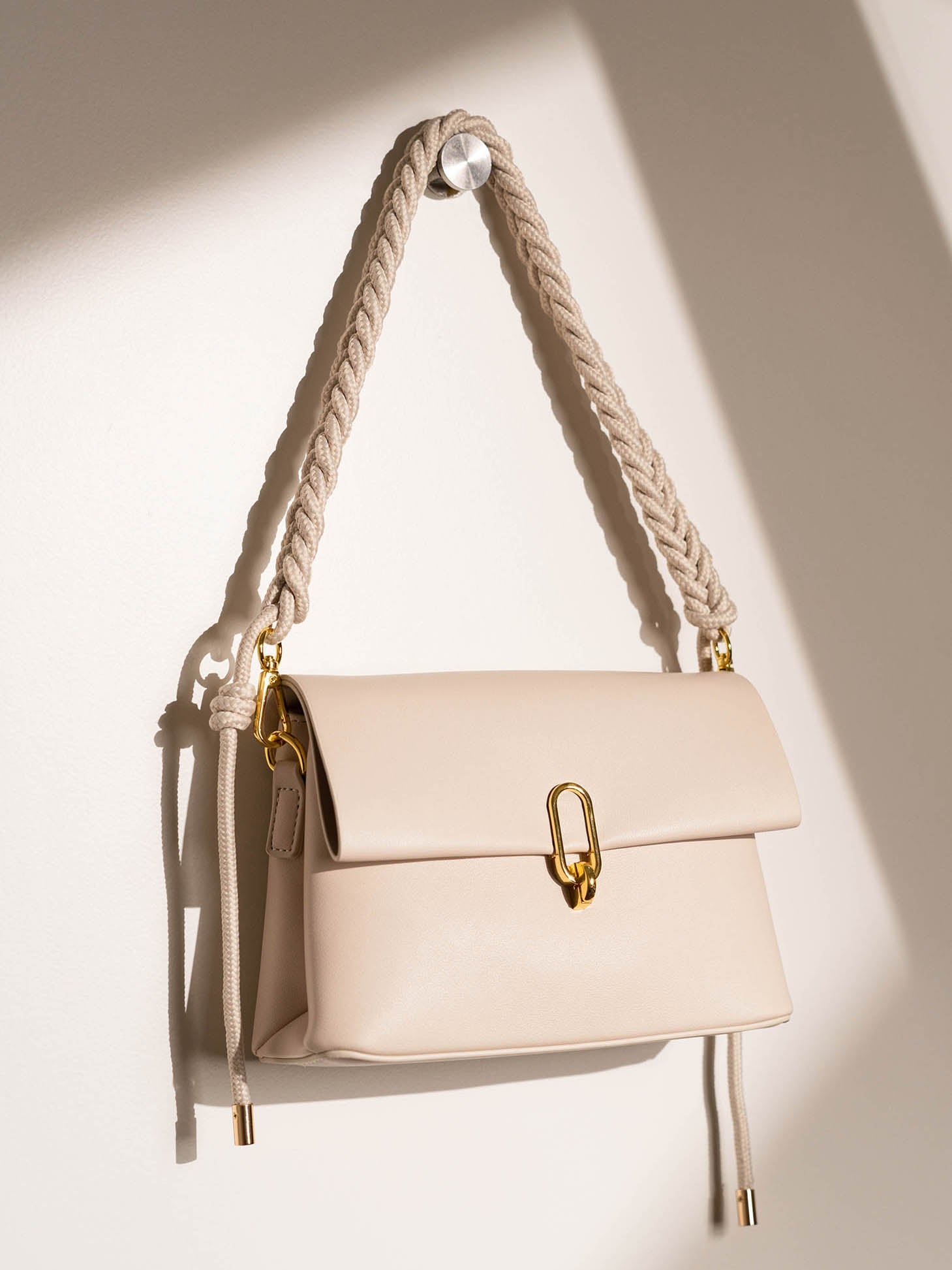 Women Beige Solid Structured Sling Bag