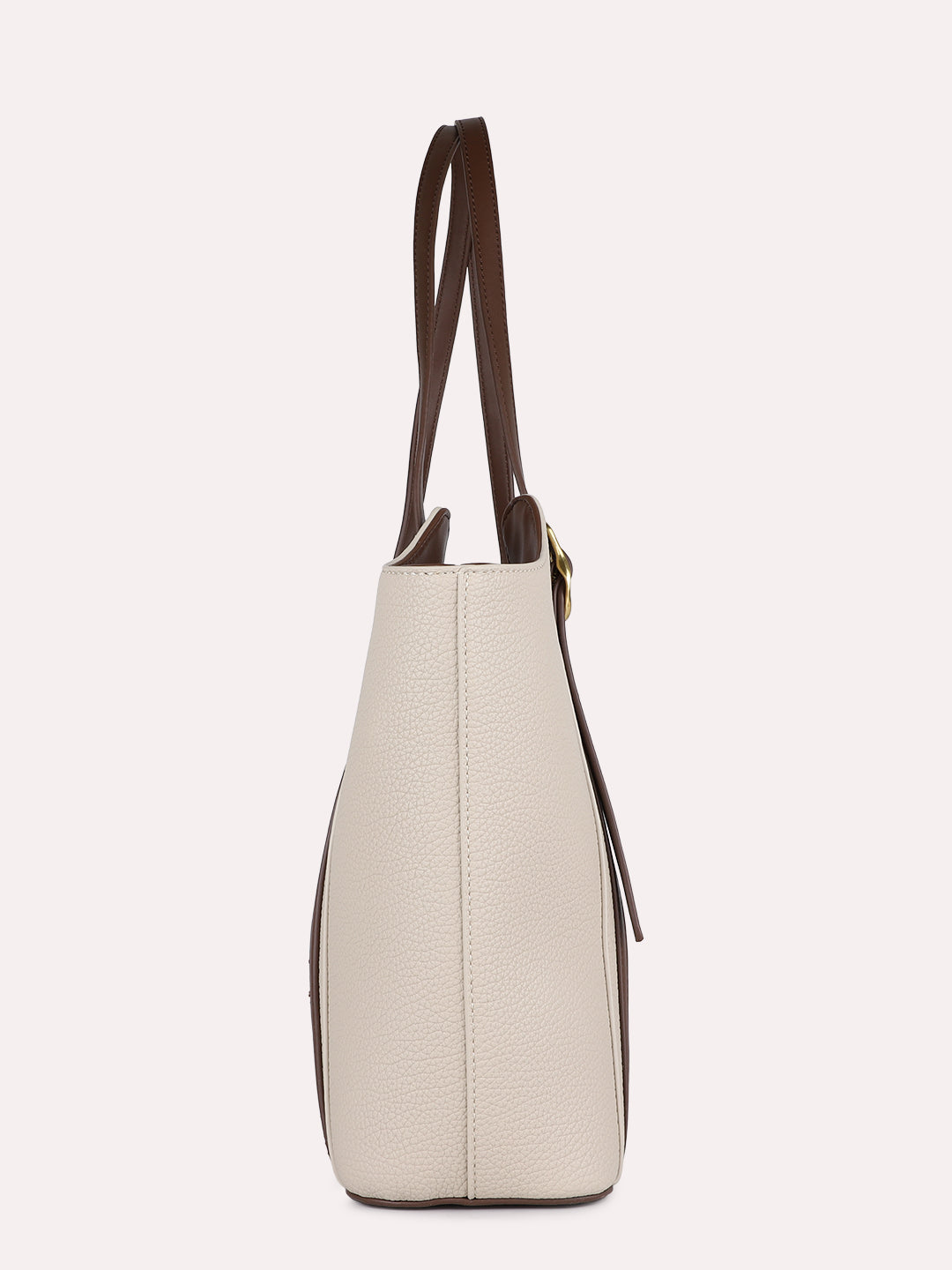 Womens Beige Casual Textured Pattern Shoulder Bag With Zip Lock