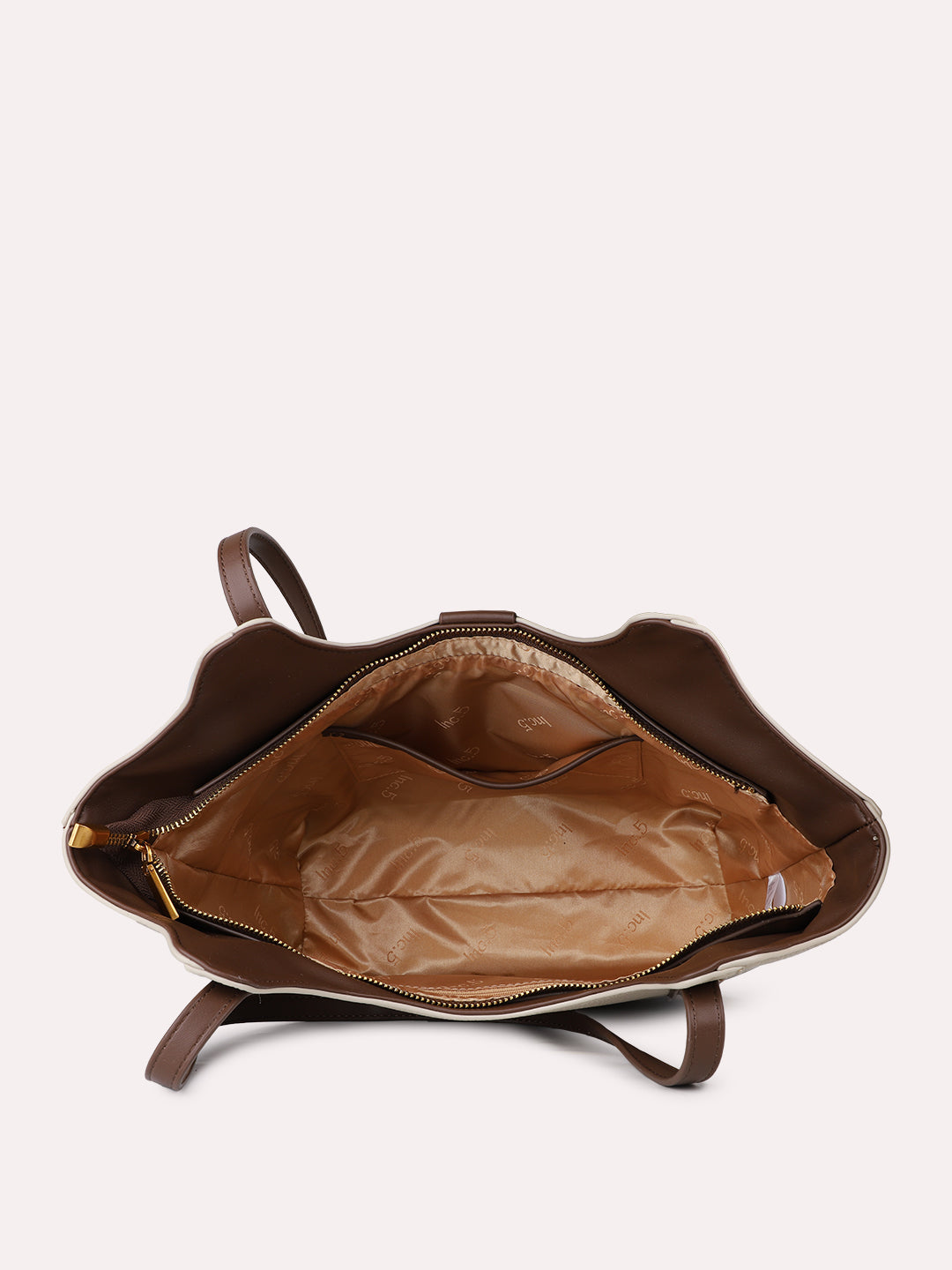 Womens Beige Casual Textured Pattern Shoulder Bag With Zip Lock