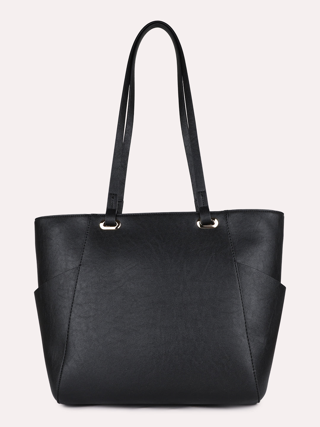 Womens Black Casual Solid Shoulder Bag With Zip Lock